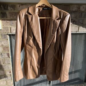 Missguided Brown Faux Leather Jacket Size 6